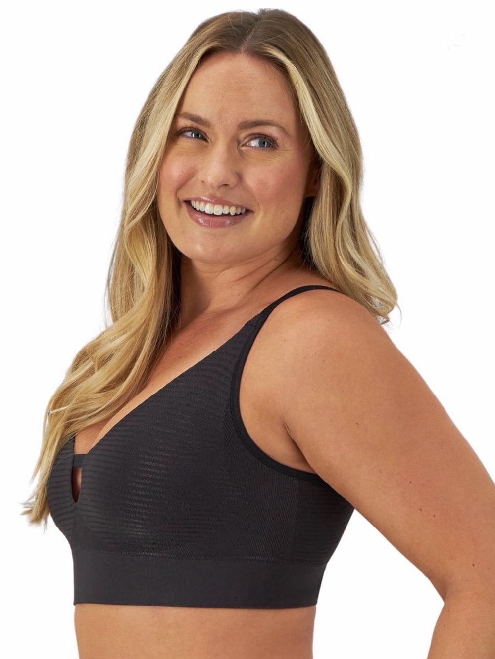 Bali Beautifully You Wireless Keyhole Bra 2XL Black Stripe NWT